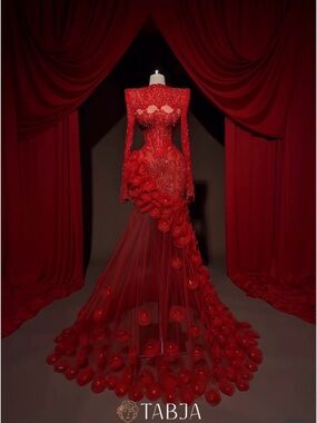 Tabja Red Embellished Floral Maxi Gown size 4